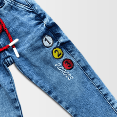 Trendy kids' jogger jeans blue-washed denim finish