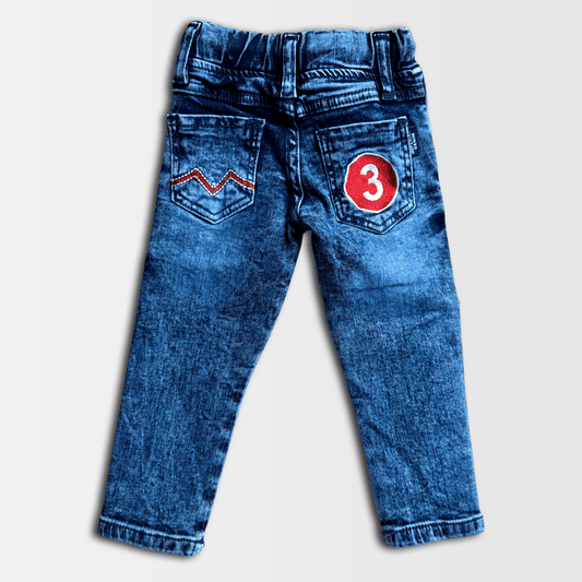 Trendy kids' jogger jeans blue-washed denim finish