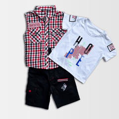 3 Pcs Set Sleeved Shirt with inner & Shorts