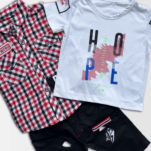 3 Pcs Set Sleeved Shirt with inner & Shorts