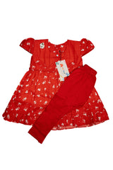 Casual Cotton Frock and legging/ Red Floral print