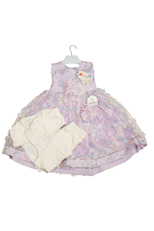 Net Frock with inner full sleeves & Pajama/ Purple