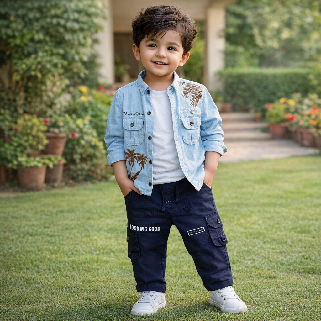 3 Pcs Boy Casual Set with shirt inner & Pants