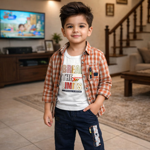 3 Pcs Boy Casual Set with shirt inner & Pants