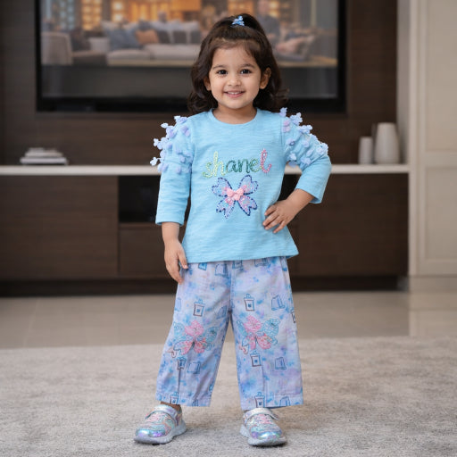 Light Pastel Blue Shirt with Wide Leg Trouser