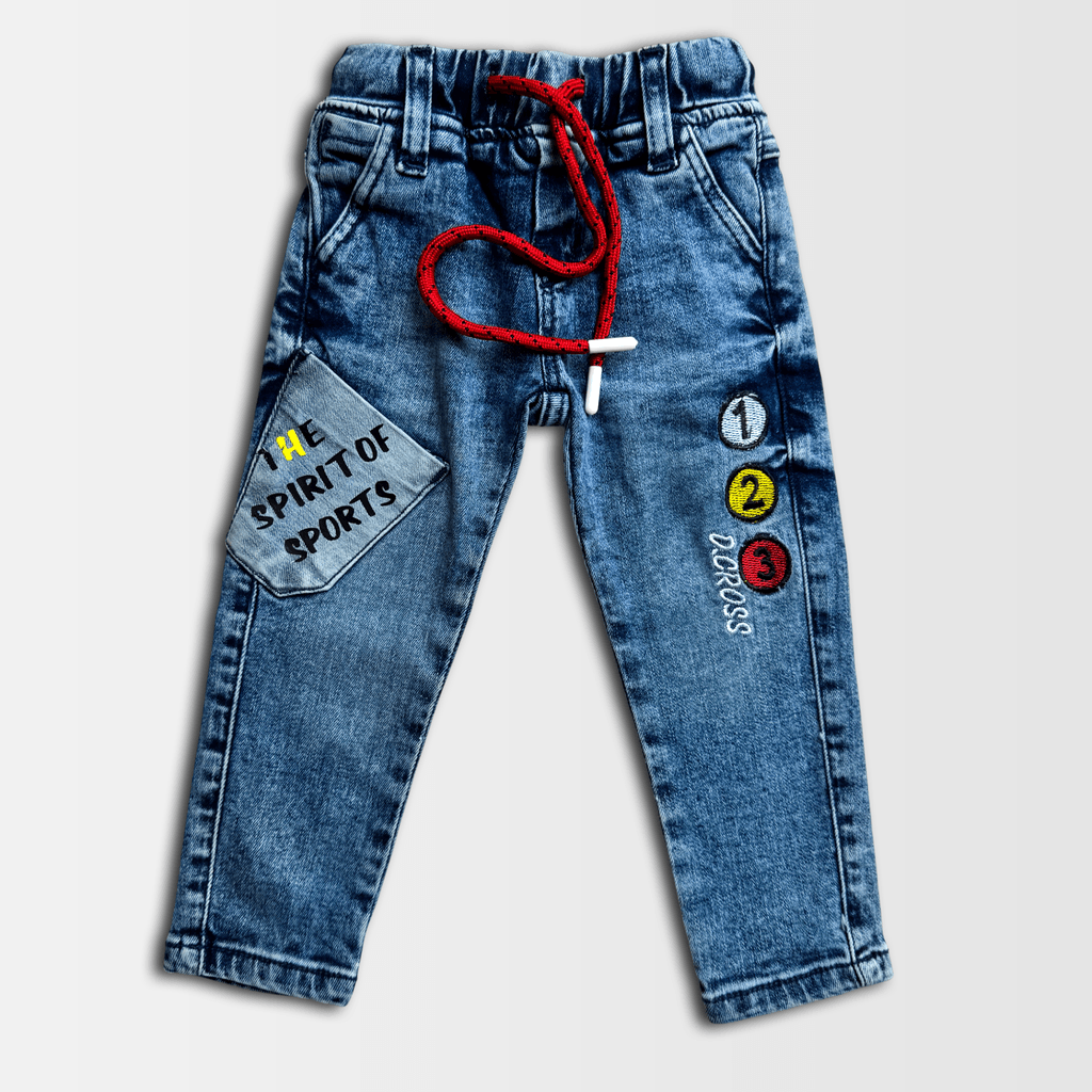 Trendy kids' jogger jeans blue-washed denim finish