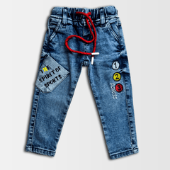 Trendy kids' jogger jeans blue-washed denim finish