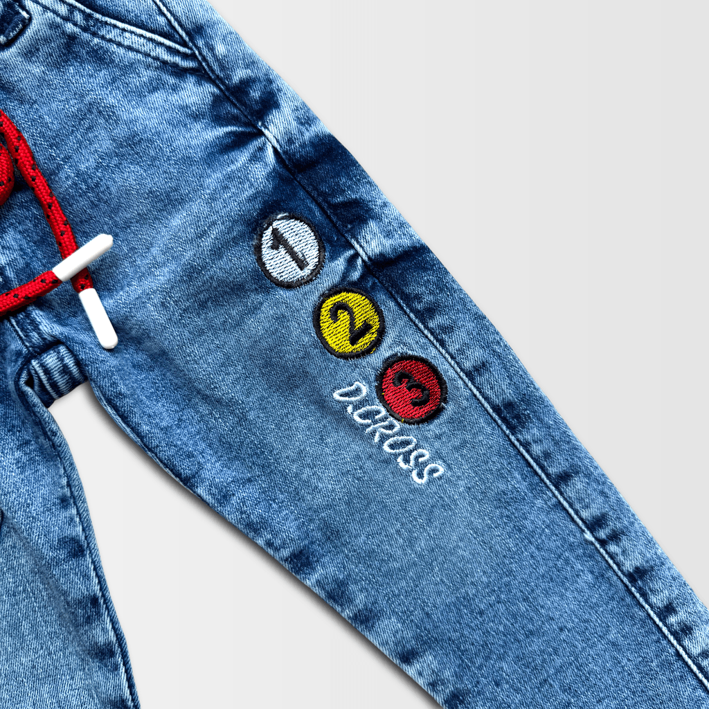 Trendy kids' jogger jeans blue-washed denim finish