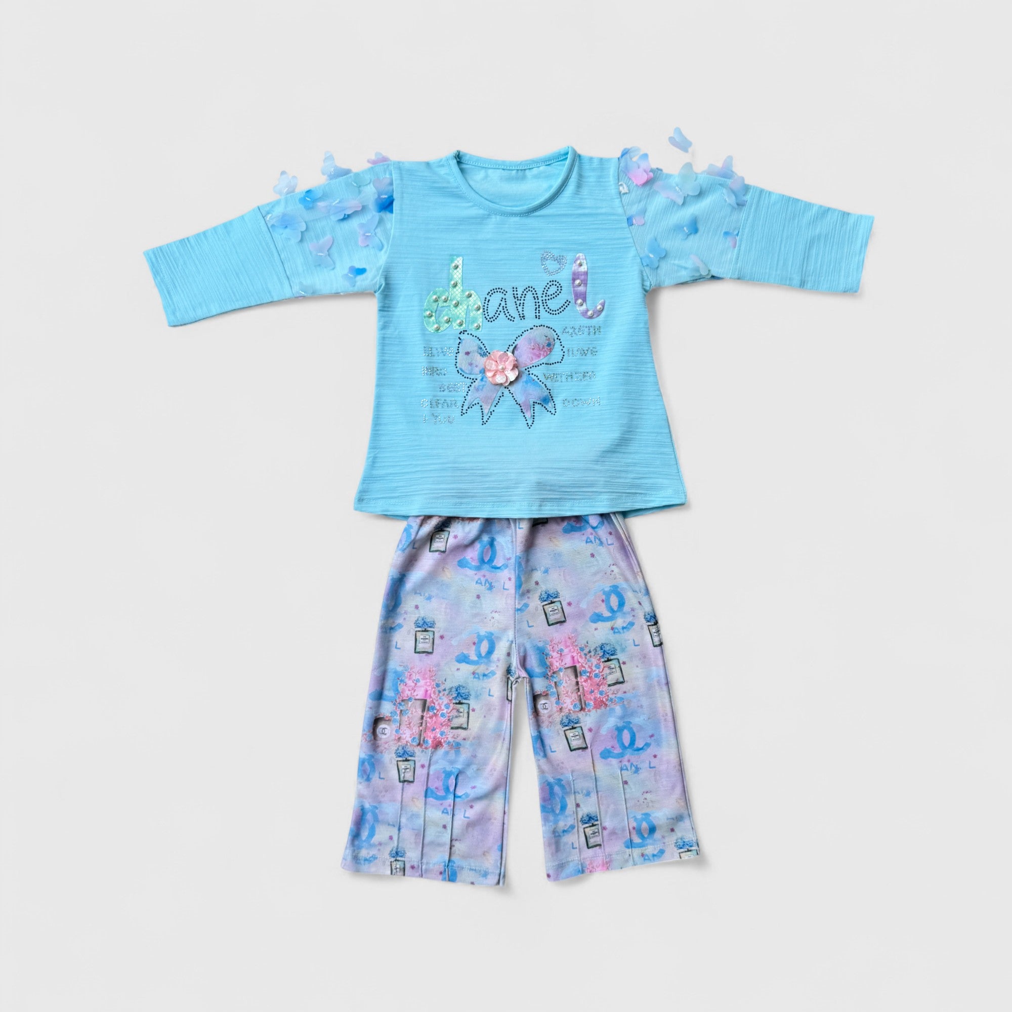 Light Pastel Blue Shirt with Wide Leg Trouser