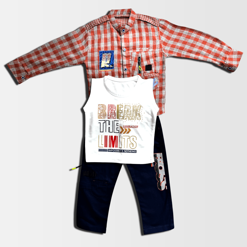 3 Pcs Boy Casual Set with shirt inner & Pants