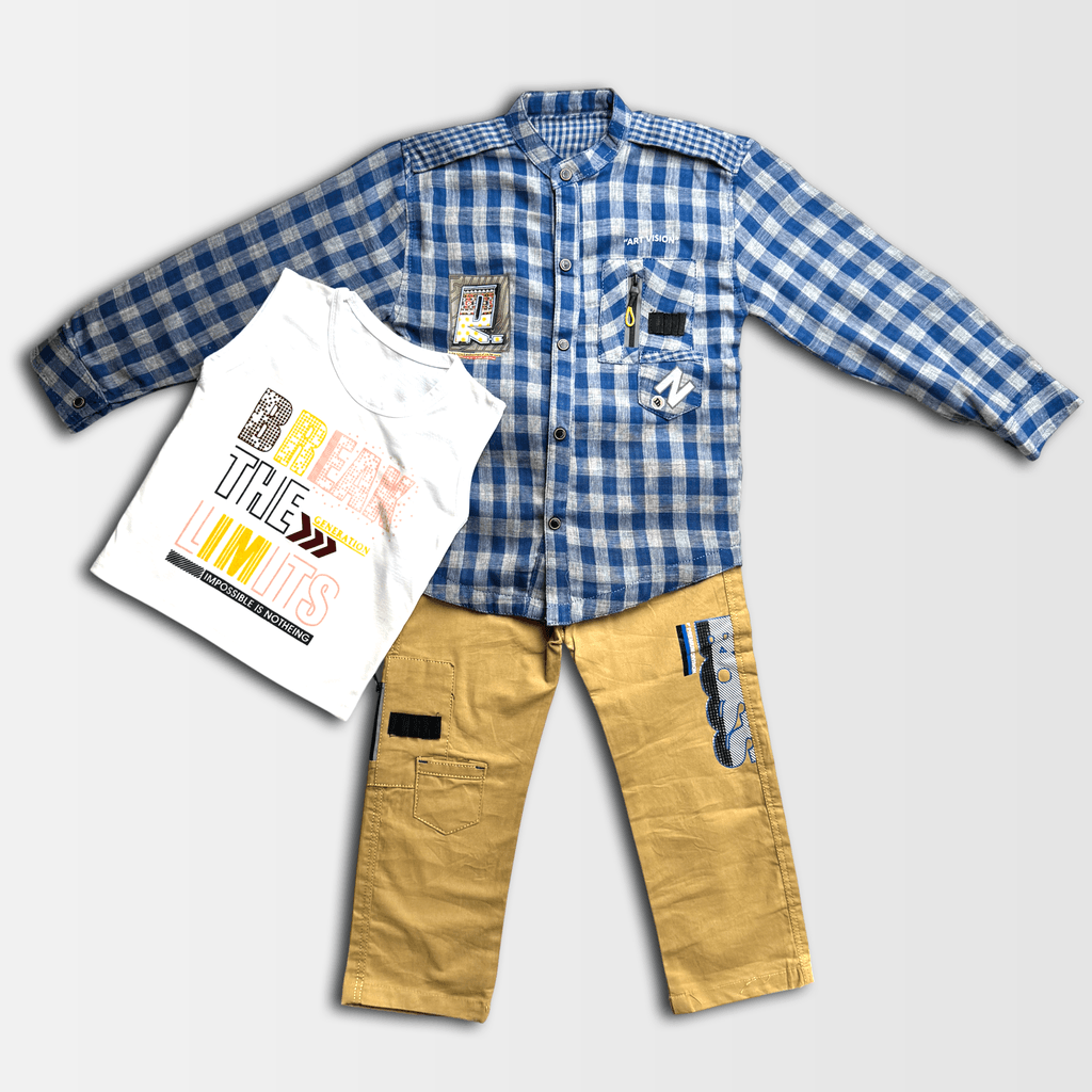 3 Pcs Boy Casual Set with shirt inner & Pants