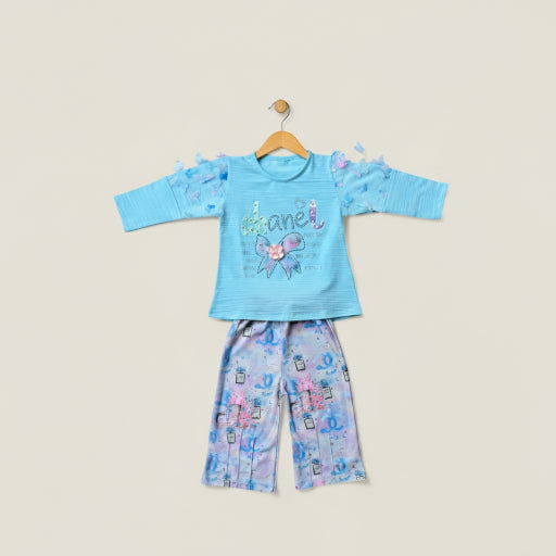 Light Pastel Blue Shirt with Wide Leg Trouser