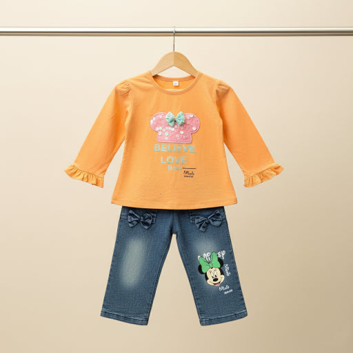 Casual Pink Shirt & Denim Pants Set