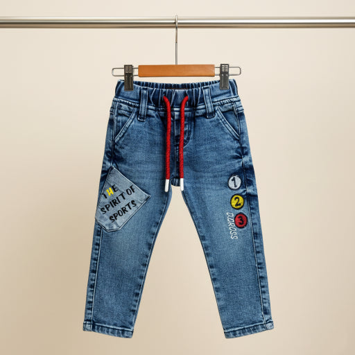Trendy kids' jogger jeans blue-washed denim finish