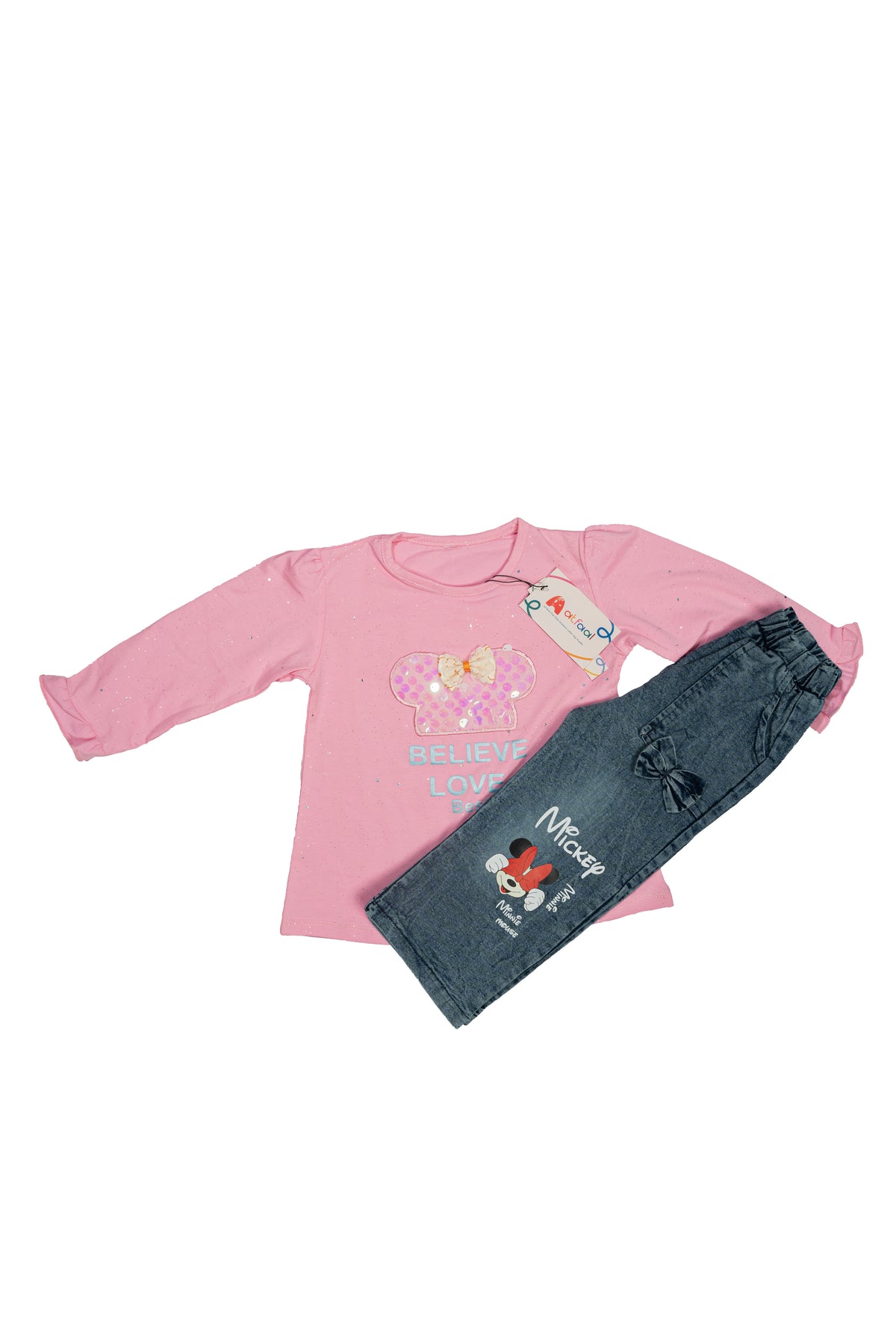 Casual Pink Shirt & Denim Pants Set