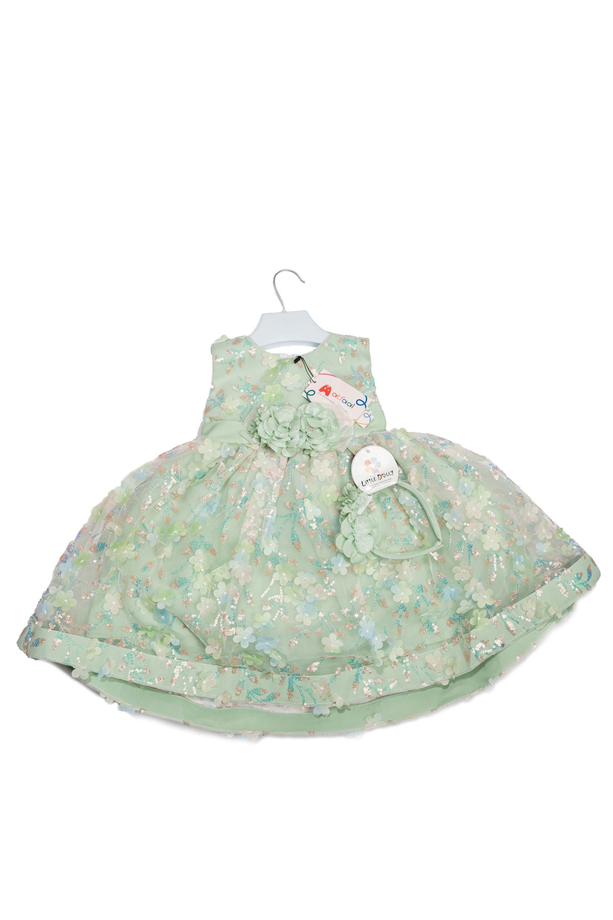 lovely pastel green party dress for a toddler girl with legging & inner