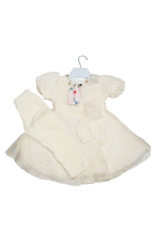 Deep Pastel Yellow Party Dress Frock with Yellow Lagging