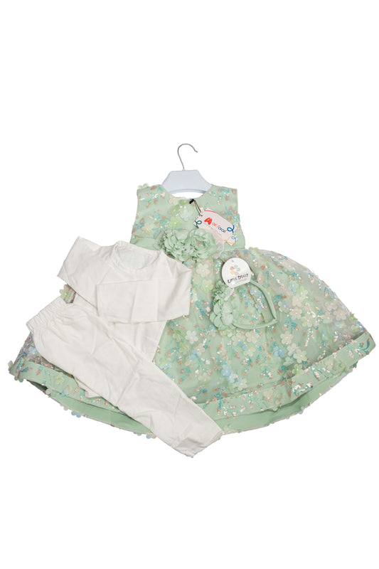 lovely pastel green party dress for a toddler girl with legging & inner