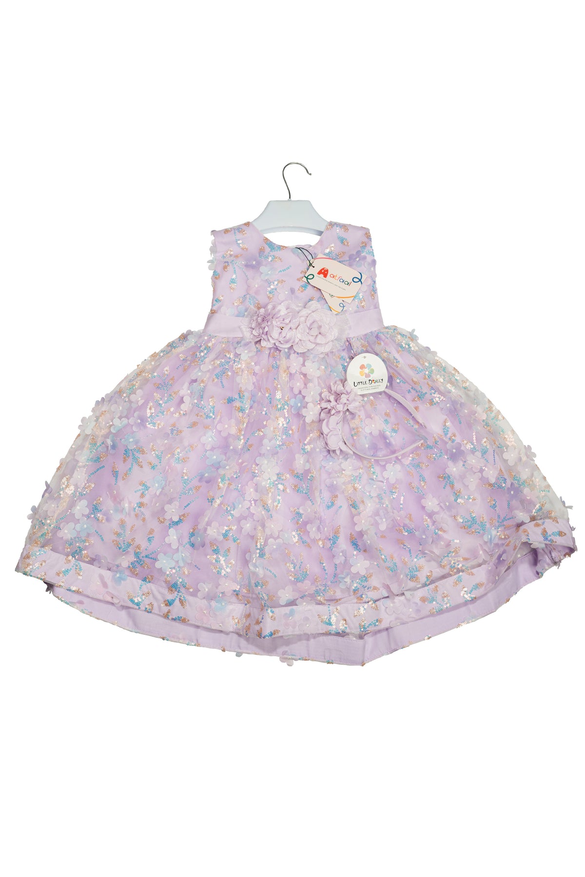 Net Frock with inner full sleeves & Pajama/ Purple