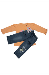 Casual Pink Shirt & Denim Pants Set